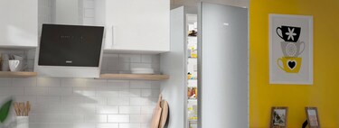 kitchen with half-open fridge